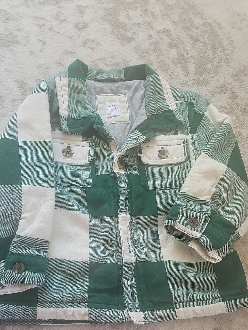 GAP Baby Light Green and White Plaid Toddler Jacket